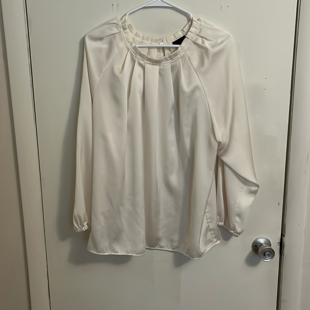 Ann Taylor ivory pleated neck blouse
